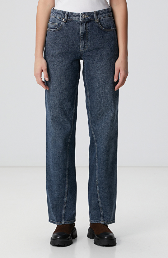 İndigo Straight Kalıp Denim Pantolon