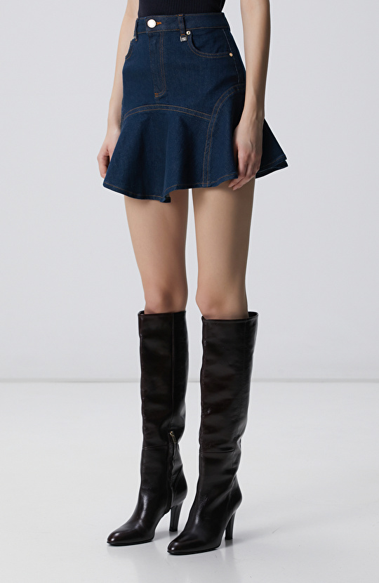 Koyu Indigo Mavi Denim Etek