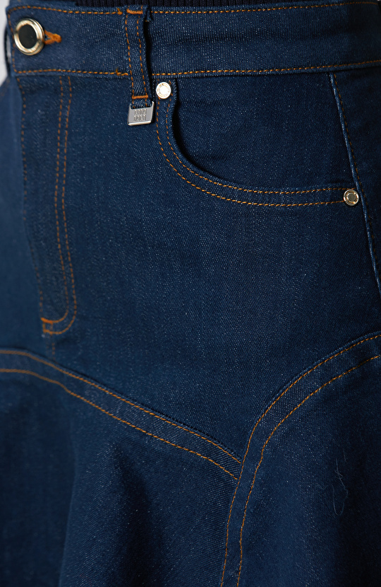 Koyu Indigo Mavi Denim Etek