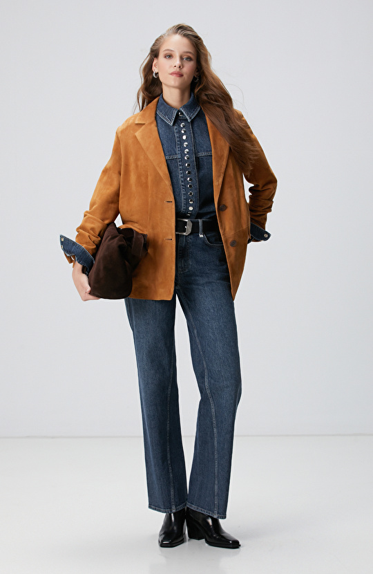 Mavi Çıtçıt Detaylı Denim Gömlek