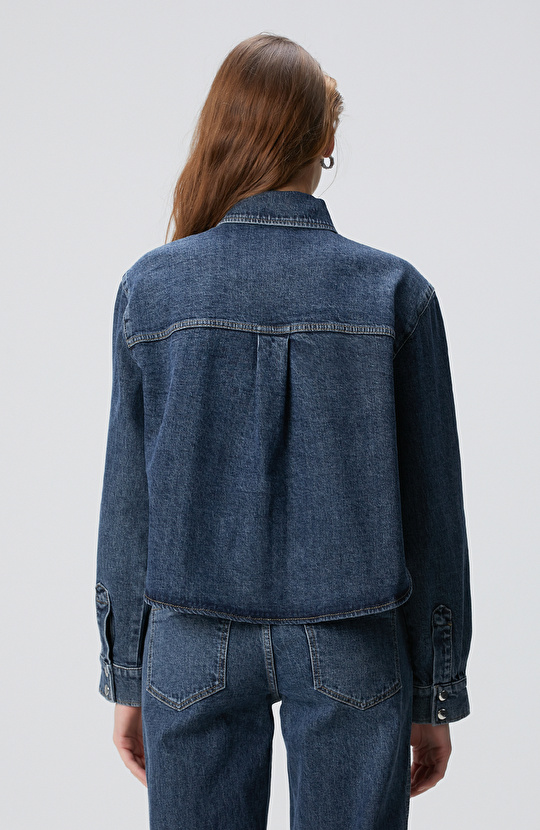 Mavi Çıtçıt Detaylı Denim Gömlek