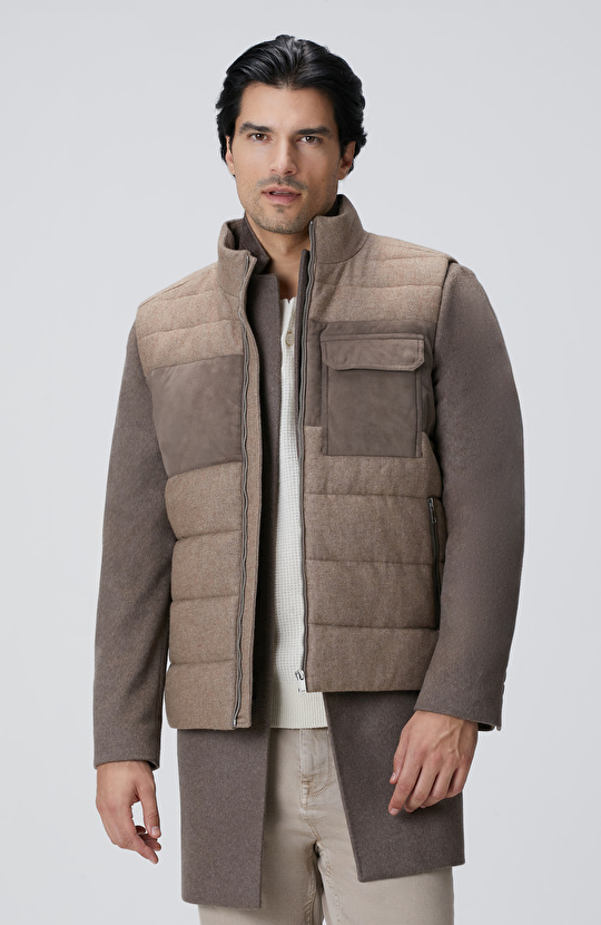 Bej Yün Karışımlı Flanel Casual Yelek