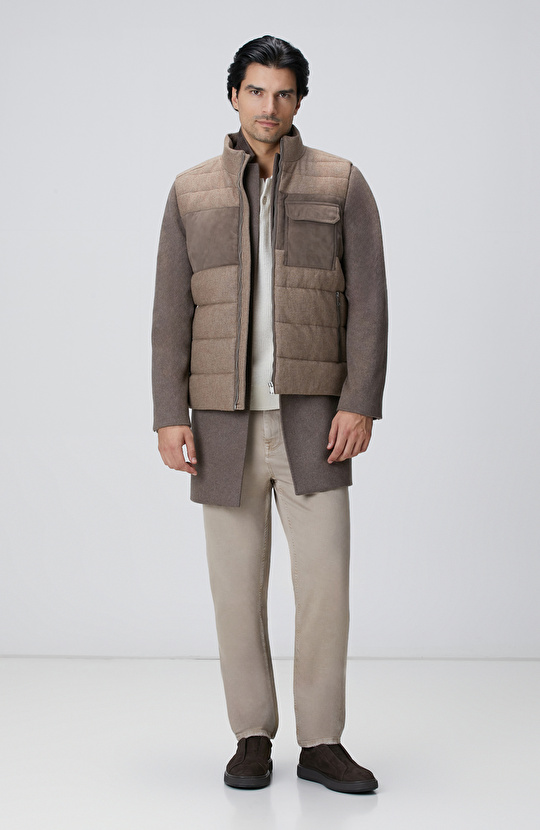 Bej Yün Karışımlı Flanel Casual Yelek