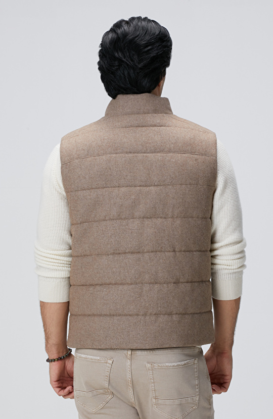 Bej Yün Karışımlı Flanel Casual Yelek