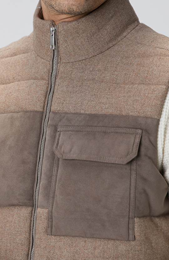 Bej Yün Karışımlı Flanel Casual Yelek