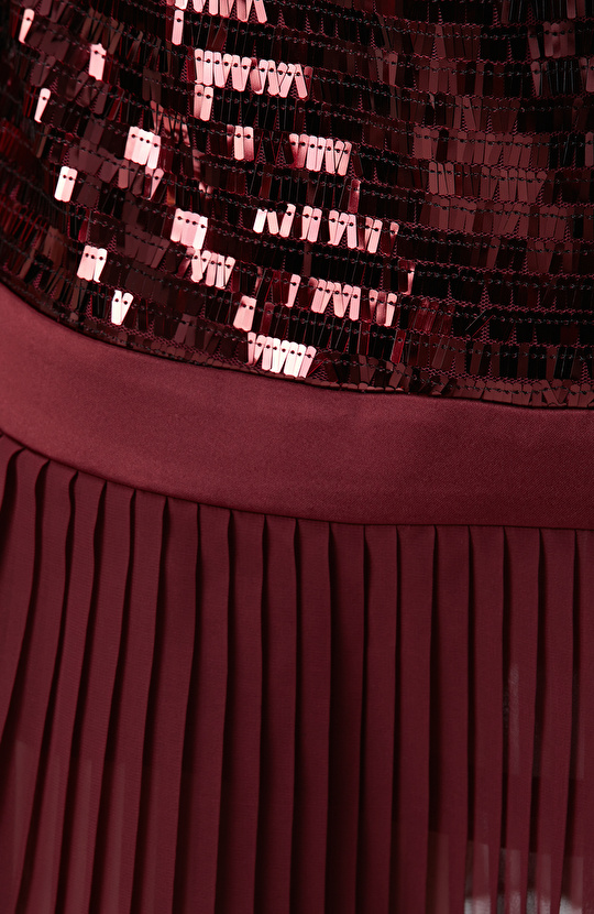 Vişne Payetli Mini Abiye Elbise