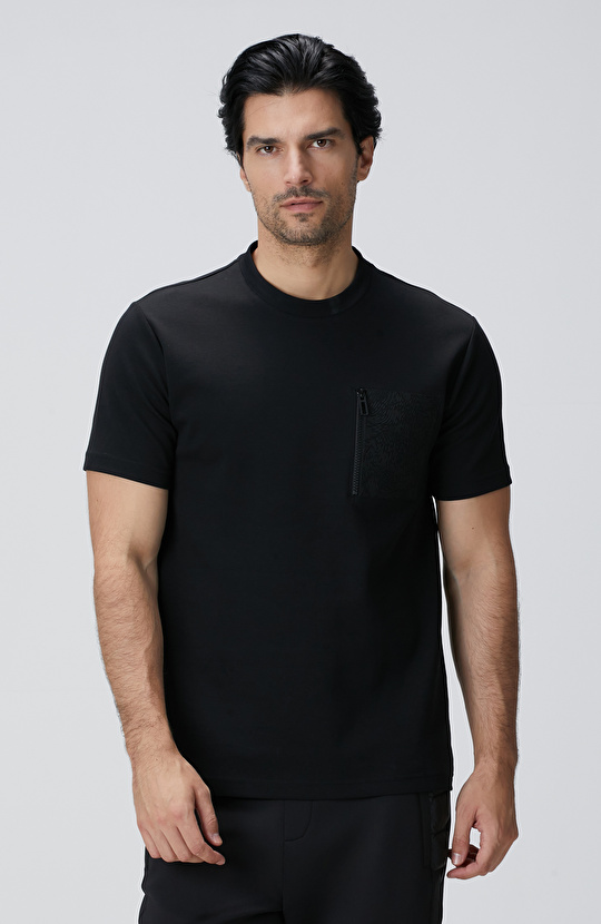 N-Tech Siyah Fermuar Cep Detaylı T-shirt
