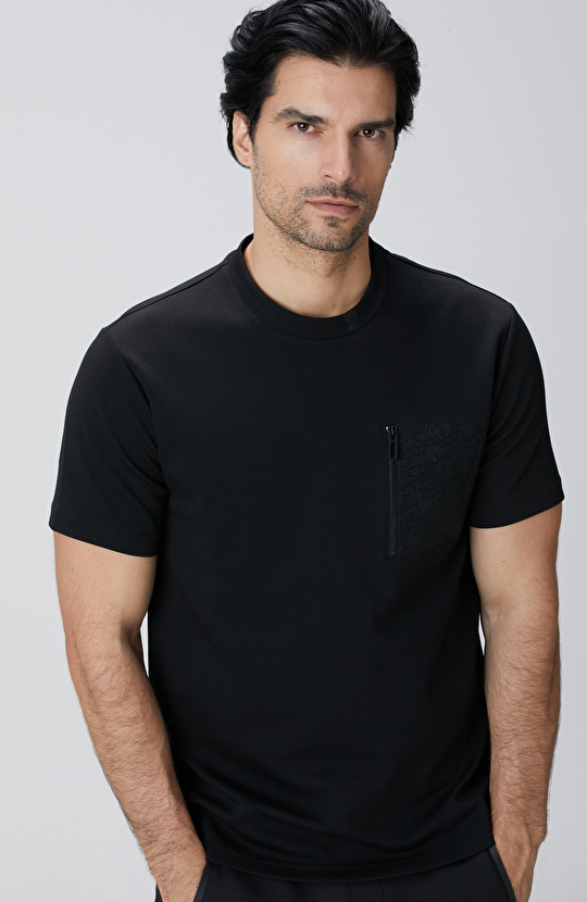 N-Tech Siyah Fermuar Cep Detaylı T-shirt