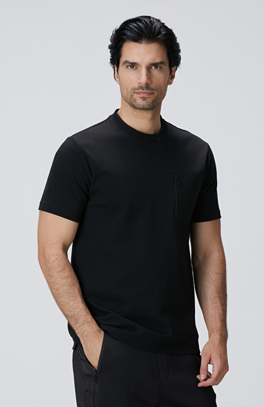 N-Tech Siyah Fermuar Cep Detaylı T-shirt