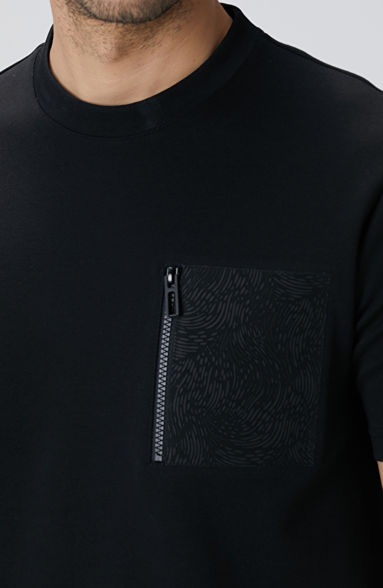 N-Tech Siyah Fermuar Cep Detaylı T-shirt