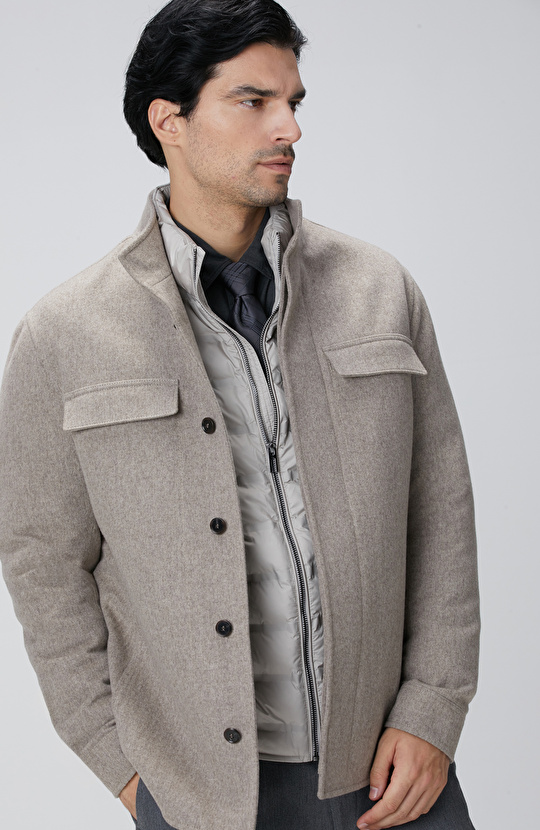 Bej Erkek Yün Coat Ceket
