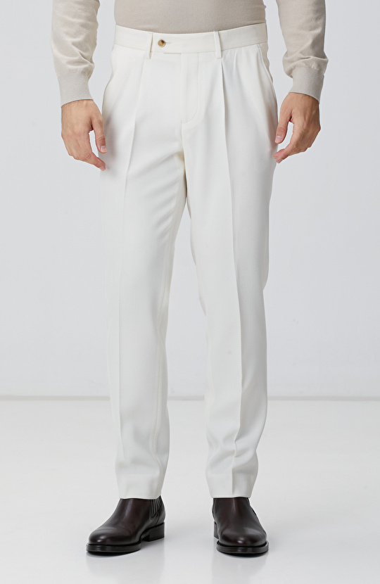 Kırık Beyaz Yün Karışımlı Pantolon