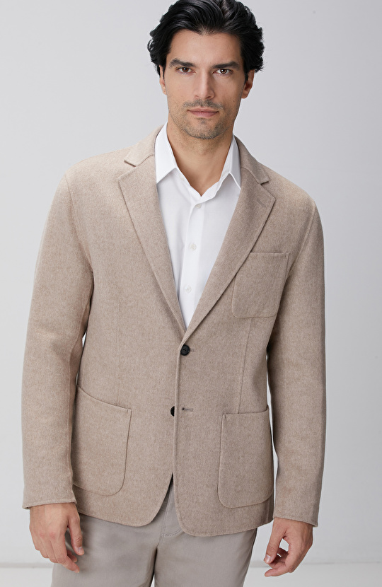 Bej Yün Karışımlı Dikişsiz Handmade Ceket