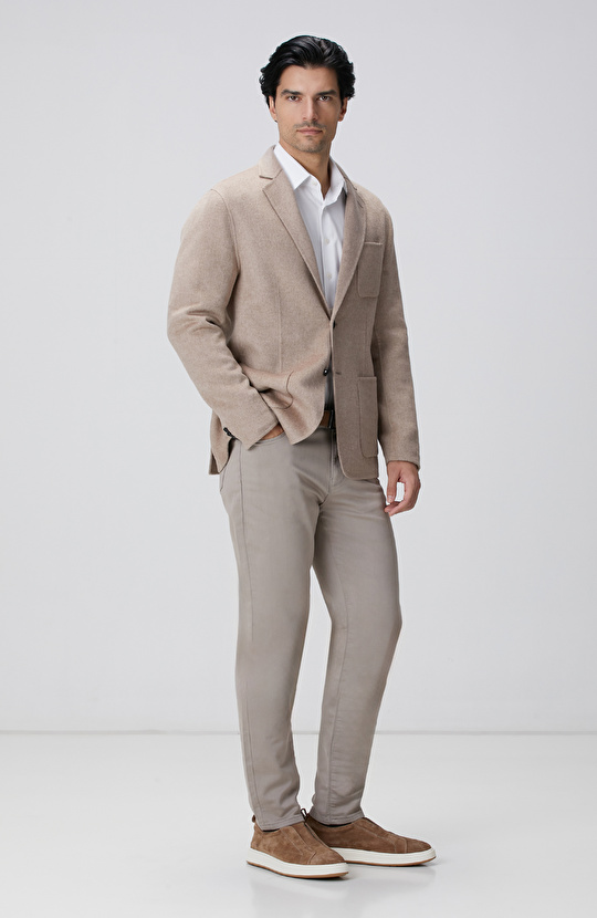 Bej Yün Karışımlı Dikişsiz Handmade Ceket