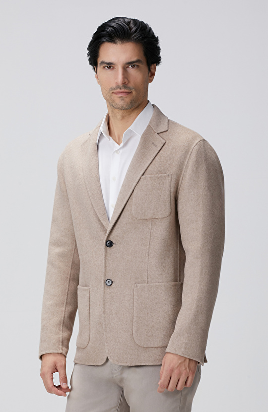 Bej Yün Karışımlı Dikişsiz Handmade Ceket