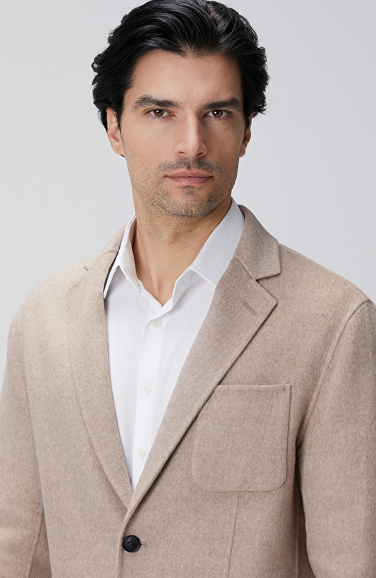 Bej Yün Karışımlı Dikişsiz Handmade Ceket