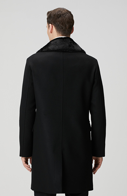 Siyah Yün Kaşmir Karışımlı Palto