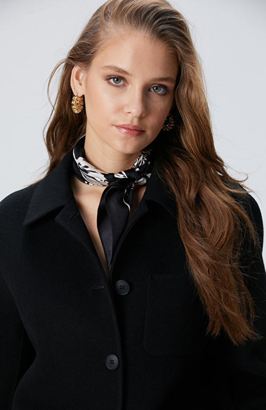 Siyah Kadın Twill İpek Fular