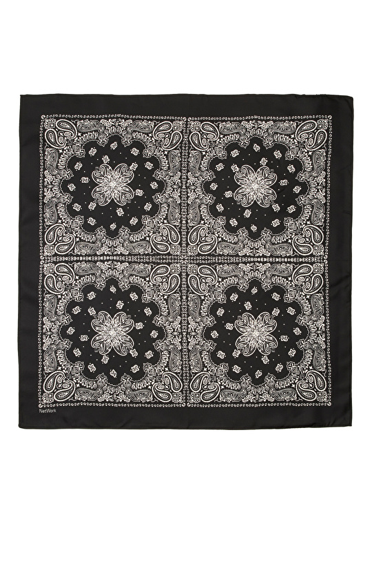 Siyah Beyaz Kadın Twill İpek Eşarp