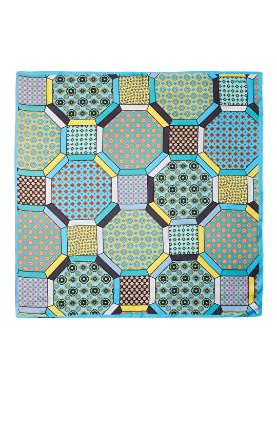 Renkli Kadın Desenli Twill İpek Eşarp