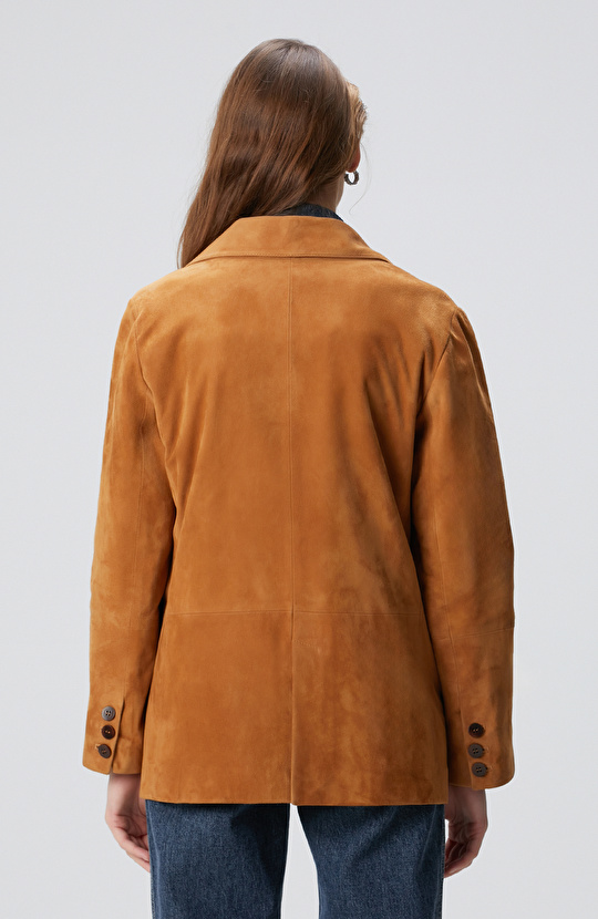 Camel Blazer Süet Deri Ceket
