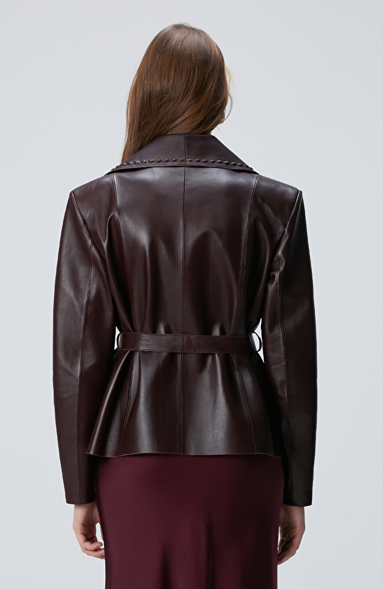 Bordo Kadın Deri Ceket