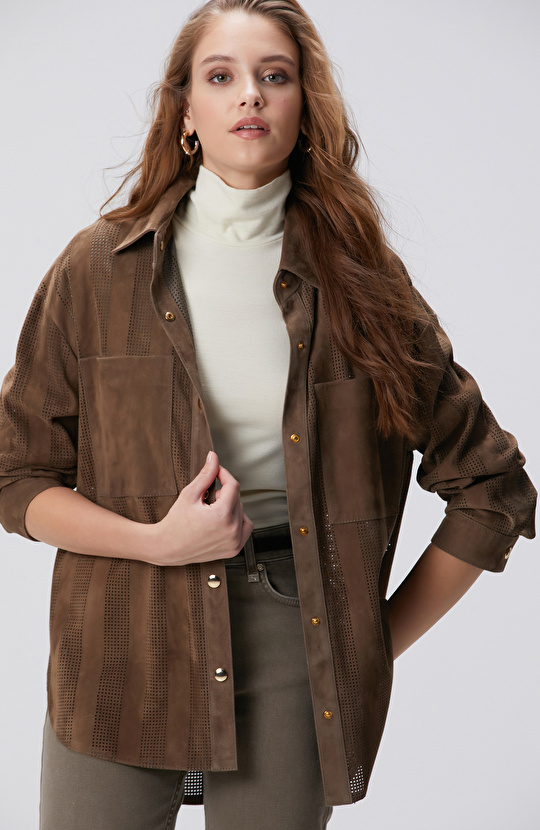 Vizon Desenli Deri Gömlek Vizon Desenli Deri Gömlek