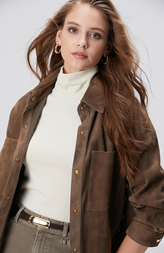 Vizon Desenli Deri Gömlek