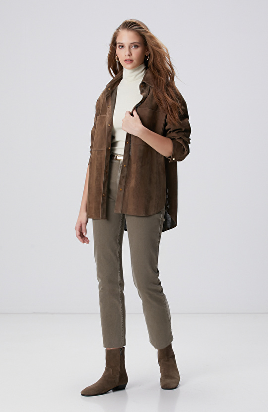 Vizon Desenli Deri Gömlek