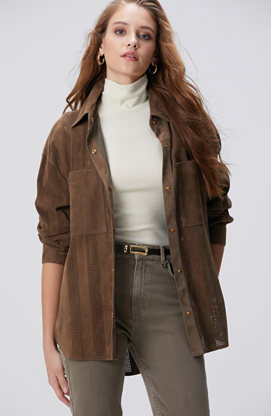 Vizon Desenli Deri Gömlek