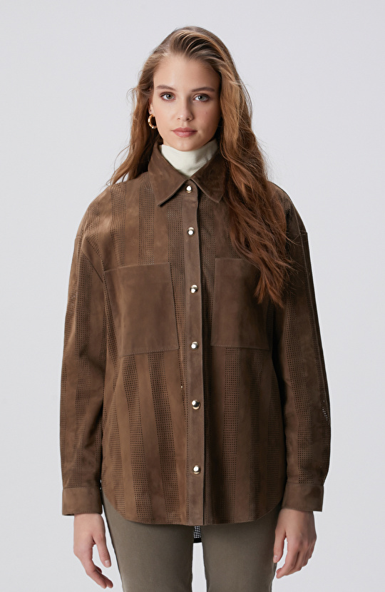 Vizon Desenli Deri Gömlek