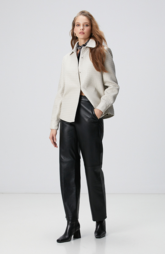 Limited Taş Örgü Desenli Deri Gömlek