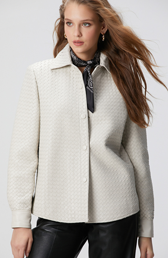 Limited Taş Örgü Desenli Deri Gömlek