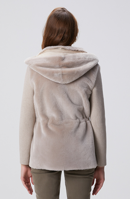 Taş Triko Detaylı Deri Kaban