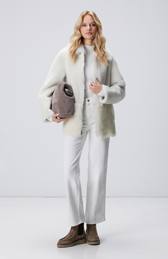 Kırık Beyaz Deri Kaban