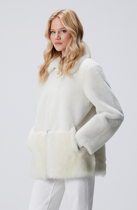 Kırık Beyaz Deri Kaban