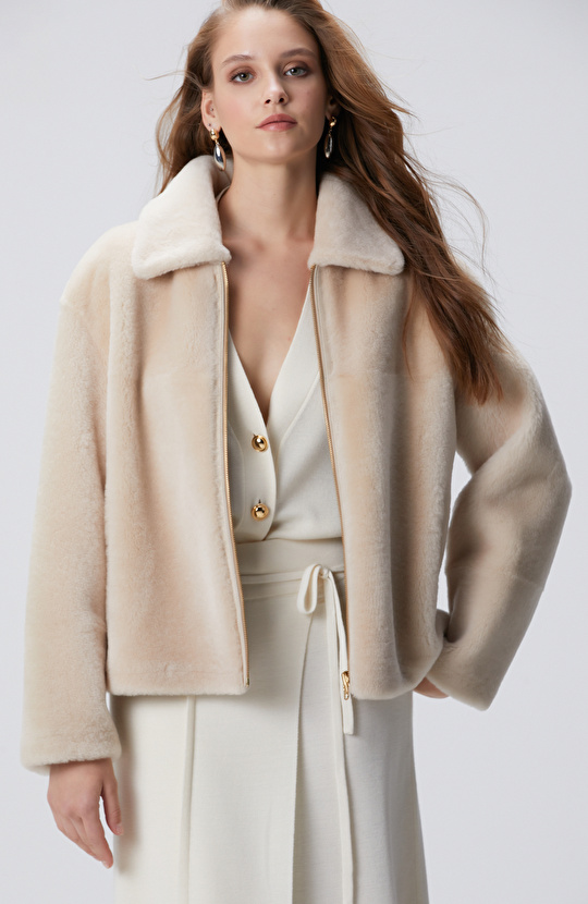 Bej Çift Taraflı Deri Kaban