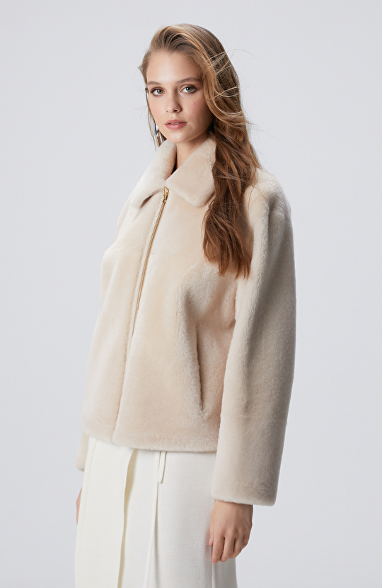 Bej Çift Taraflı Deri Kaban