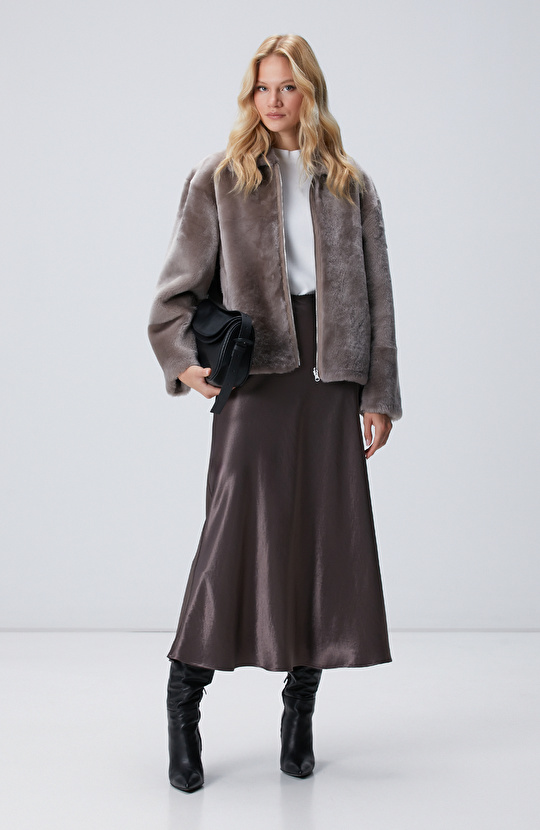 Gri Çift Taraflı Deri Kaban