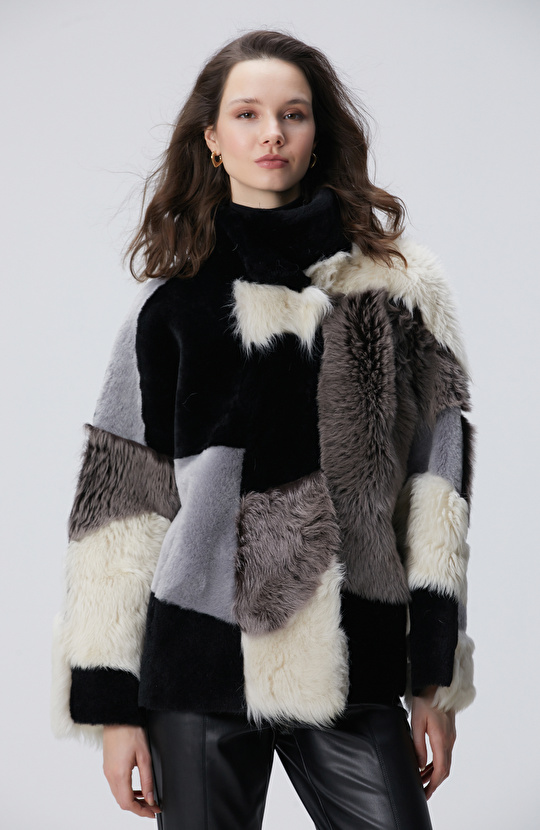 Renk Bloklu Deri Kaban