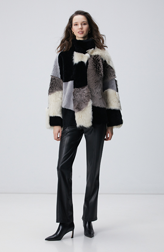 Renk Bloklu Deri Kaban