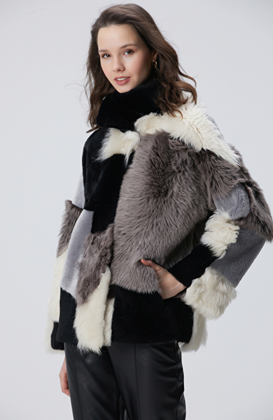 Renk Bloklu Deri Kaban