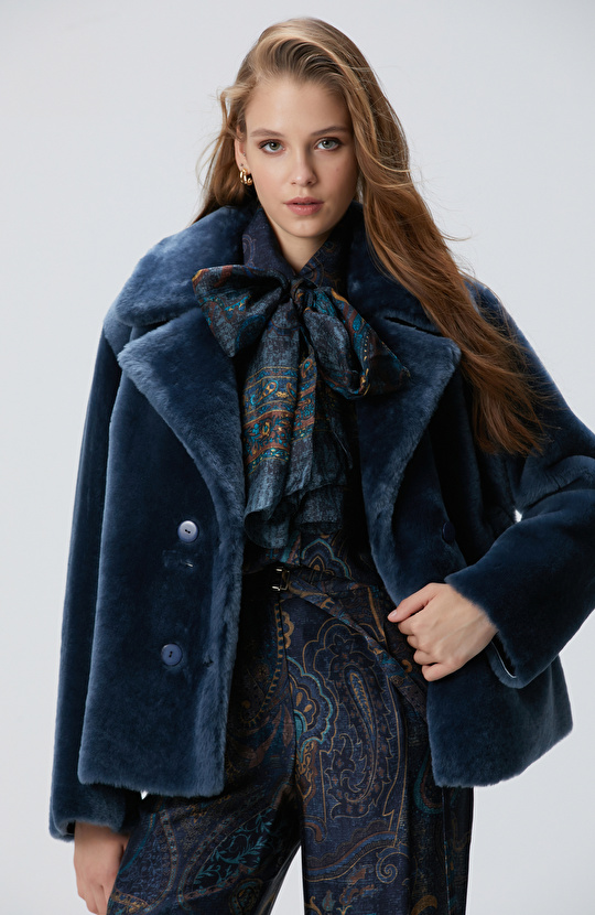 Petrol Kadın Deri Kaban