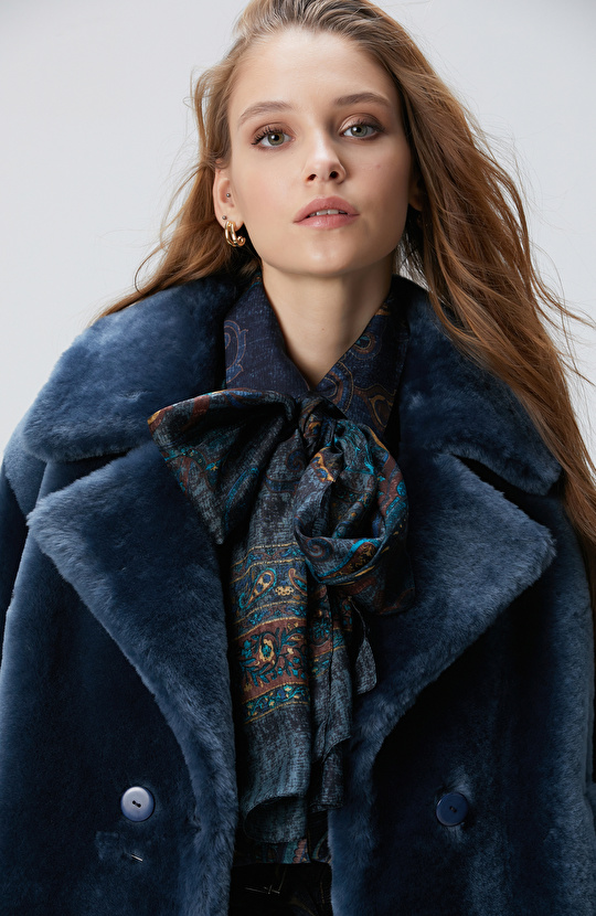 Petrol Kadın Deri Kaban