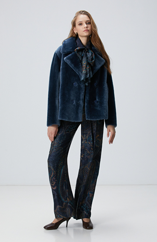 Petrol Kadın Deri Kaban