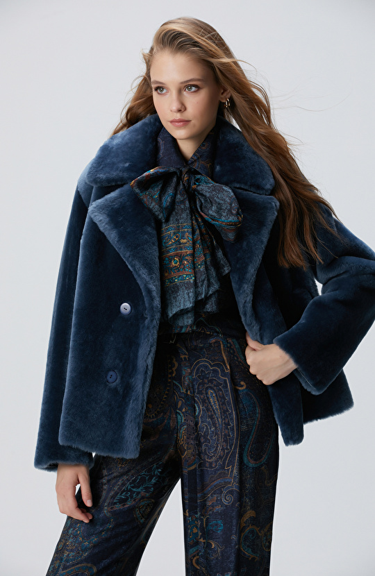 Petrol Kadın Deri Kaban