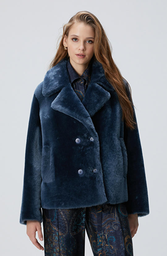 Petrol Kadın Deri Kaban