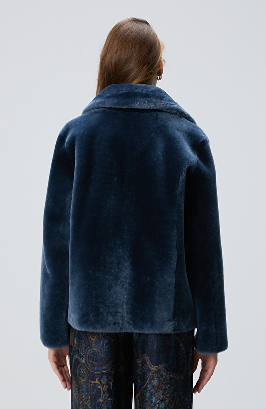 Petrol Kadın Deri Kaban