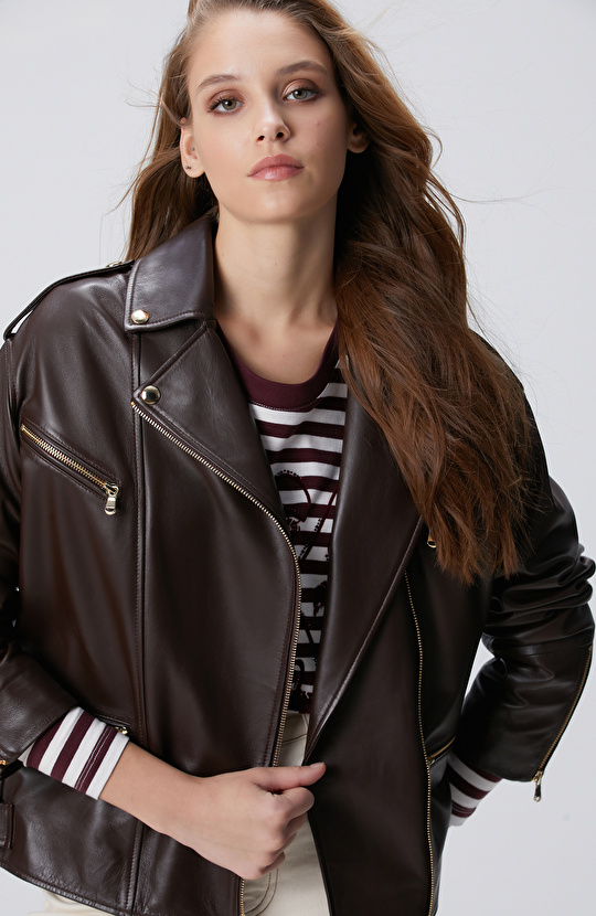 Acı Kahve Biker Deri Mont