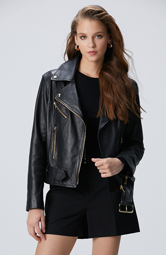Siyah Bike Deri Mont
